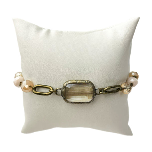 Champagne Honey Bracelet with Link Chain and Rectangle Crystal