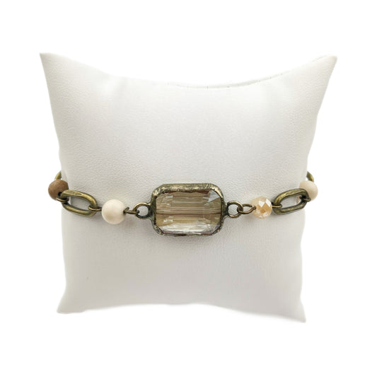 Sunrise Jasper Link Chain Bracelet with Rectangle Crystal
