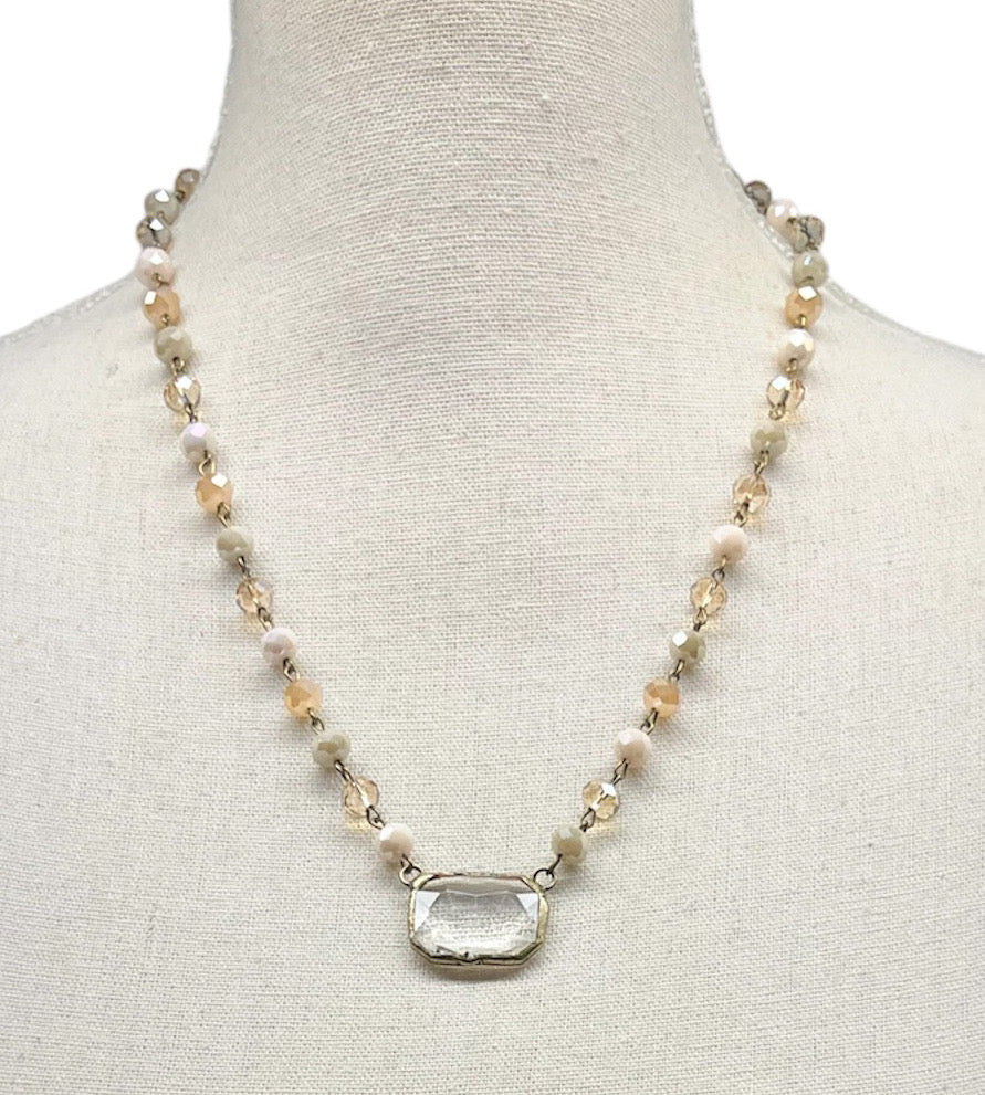 Pink Beige Necklace with Crystal Pendant # 3082 (Case of 3)