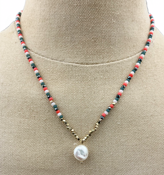 Multi Color Choker with Flat Pearl
