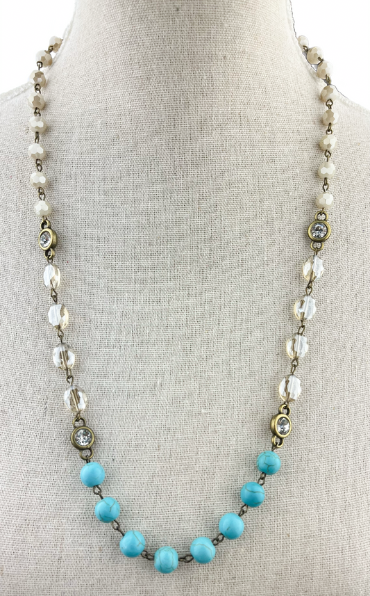 26" Ivory, Champagne and Turquoise Necklace