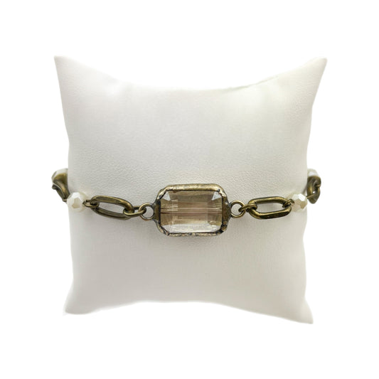 Ivory Link Chain Bracelet with Rectangle Crystal