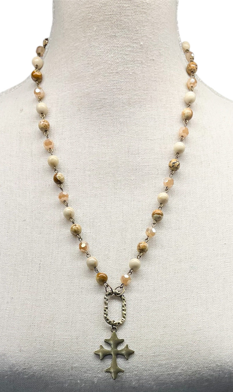 Jasper Necklace with Cross Pendant #3087 (Case of 3)