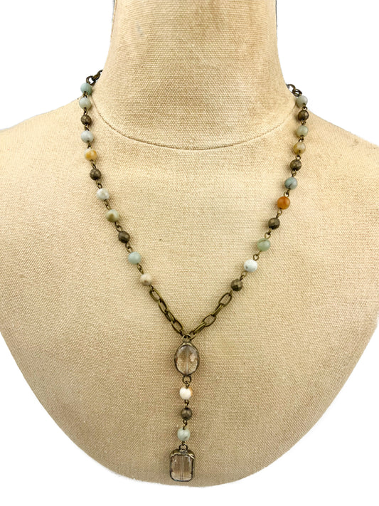 18" - 20" Amazonite Necklace with Round and Square Pendants