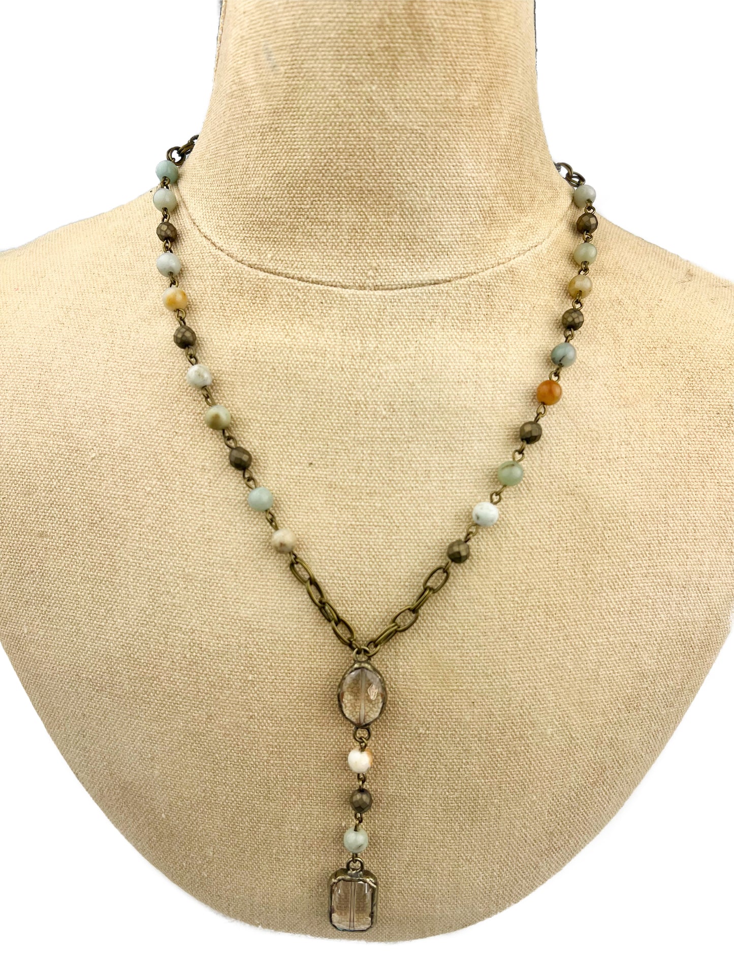 18" - 20" Amazonite Necklace with Round and Square Pendants