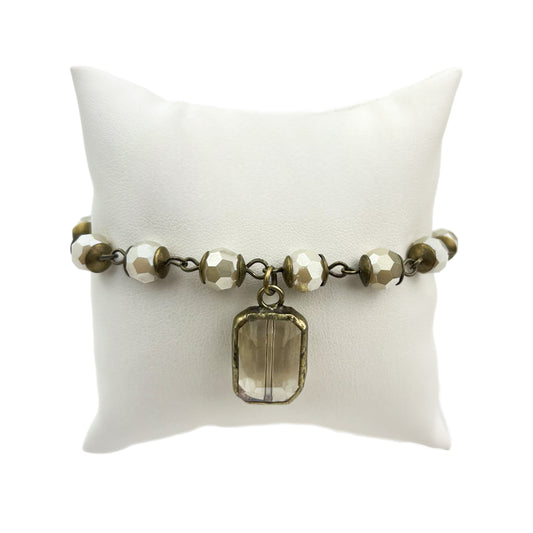 Ivory Bracelet with Rectangle Crystal Charm