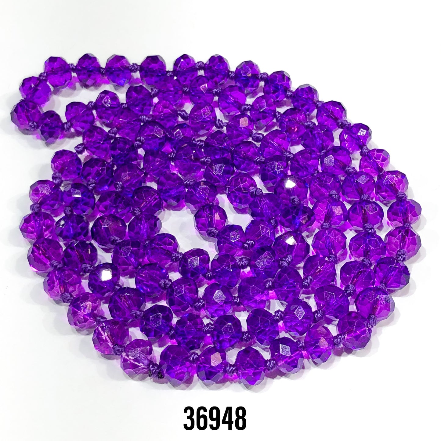 36" Hand Knotted Dark Purple Crystal Necklace (Case of 3)