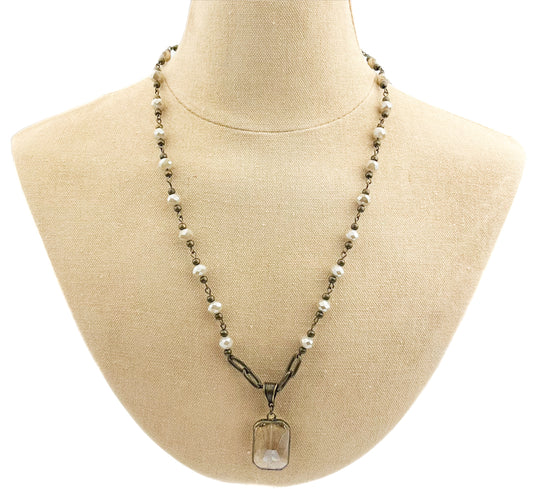 18" - 20" Ivory Necklace with Square Pendant