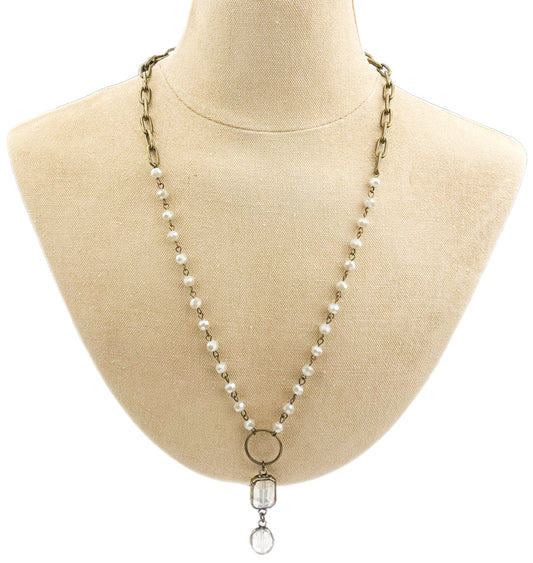 18" - 20" Ivory Necklace with Square and Round Pendant