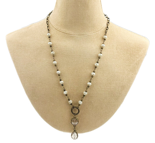 18" - 20" Ivory Necklace with Round and Tear Drop Pendant