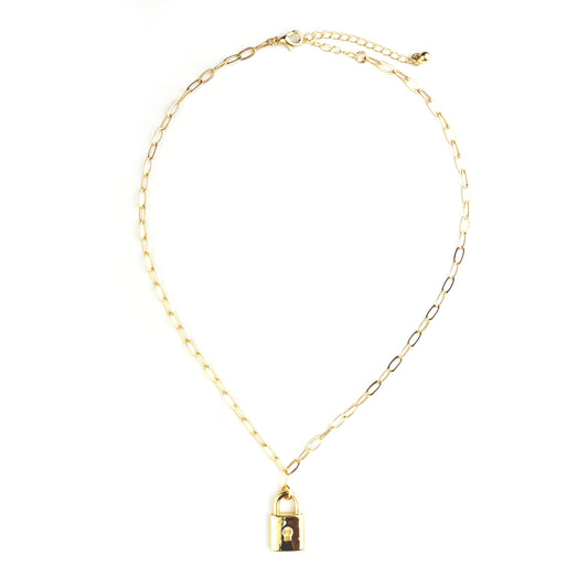 Gold Necklace with a Lock Pendant