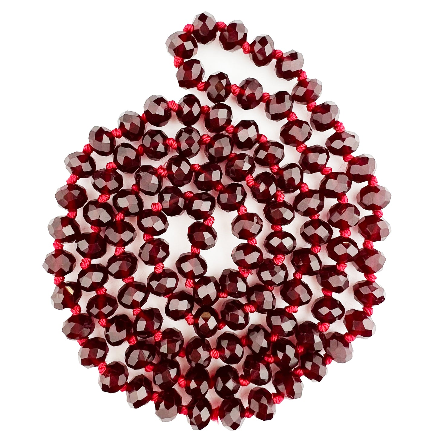 36" Hand Knotted Dark Red Crystal Necklace (Case of 3)