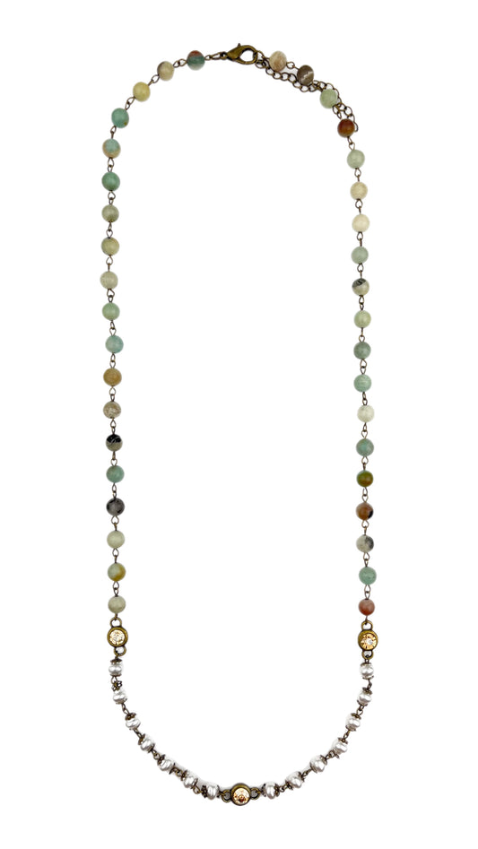 36" Amazonite & Pearl Necklace