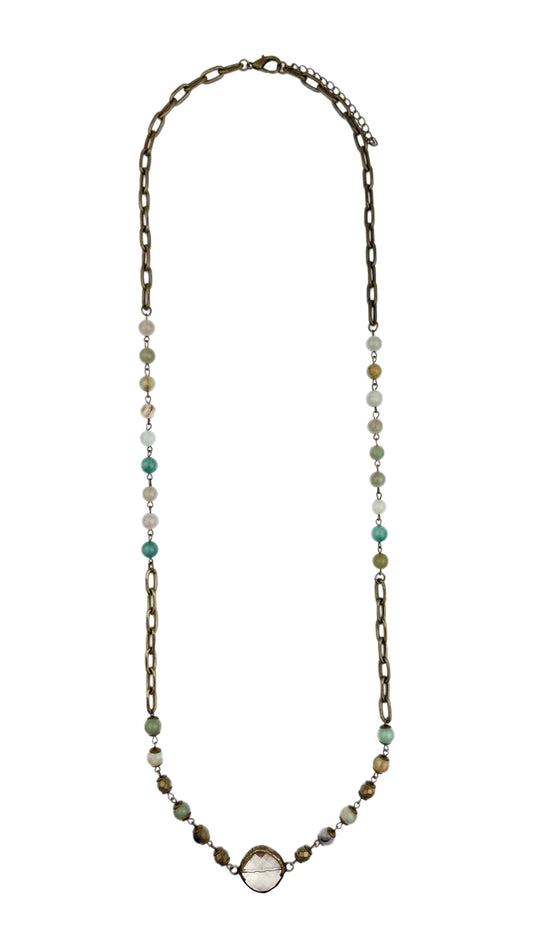 36" Amazonite Necklace with Round Crystal