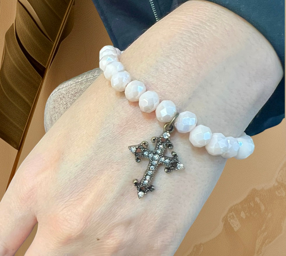 Stretch bracelet Pave Cross (Case of 3)