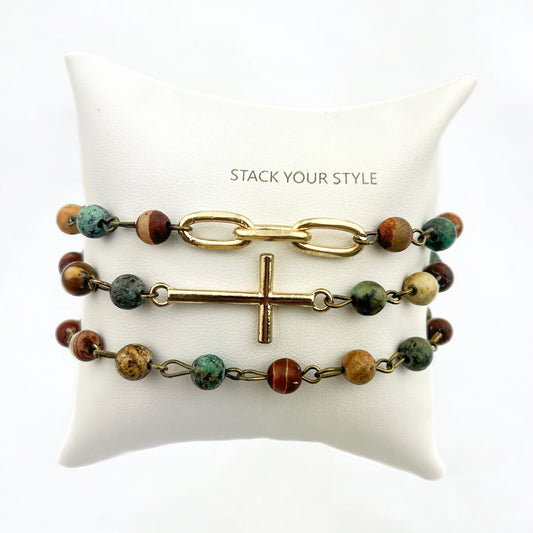 BRSET2606 African Turquoise & Jasper/Gold Bracelet Set (Case of 3)
