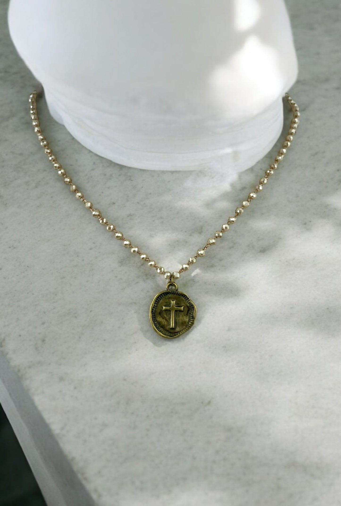 Ivory Necklace with Round Cross Pendant #1005 (Case of 3)