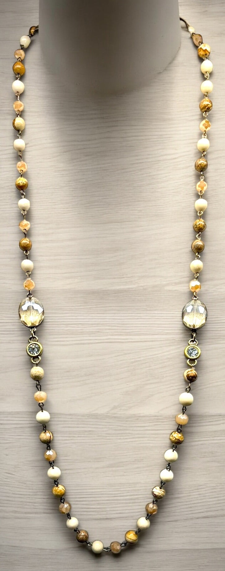 Jasper Necklace with Double Crystal #3086 (Case of 3)