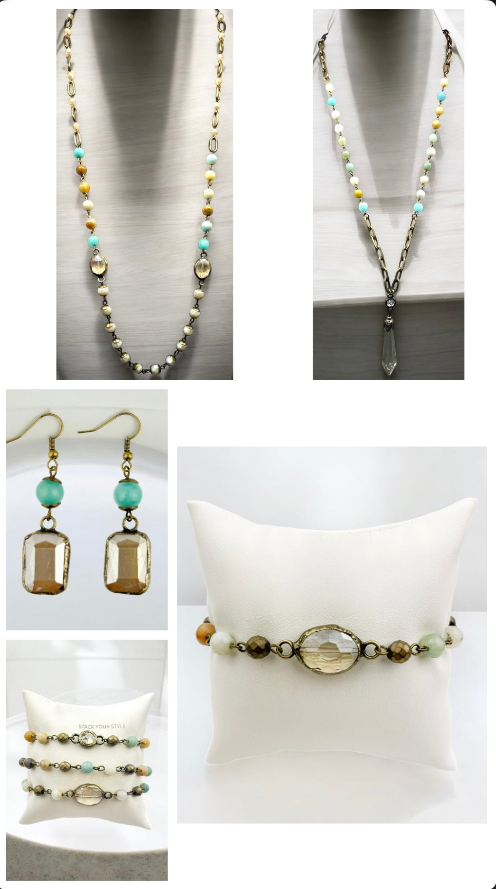 Amazonite & Ivory Necklace with Double Crystal #3066 (Case of 3)