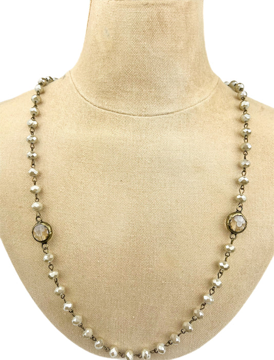 18" - 20" Ivory Necklace with Round Crystals