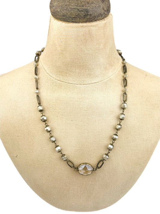 18" - 20" Ivory Necklace with Round Crystal Pendant
