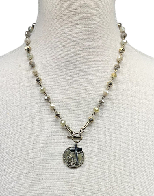 Meringue Necklace with Coin and Cross Pendant #3078