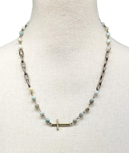 Amazonite Necklace with Cross Pendant #3073