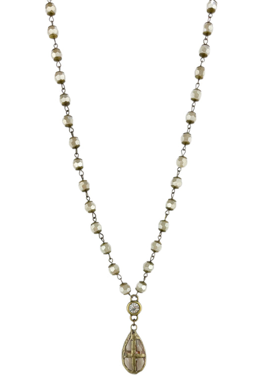 NE431 Ivory Necklace with Dimond and Teardrop Crystal