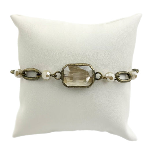 BR2516 Link Chain Ivory Bracelet w/ Square Crystal