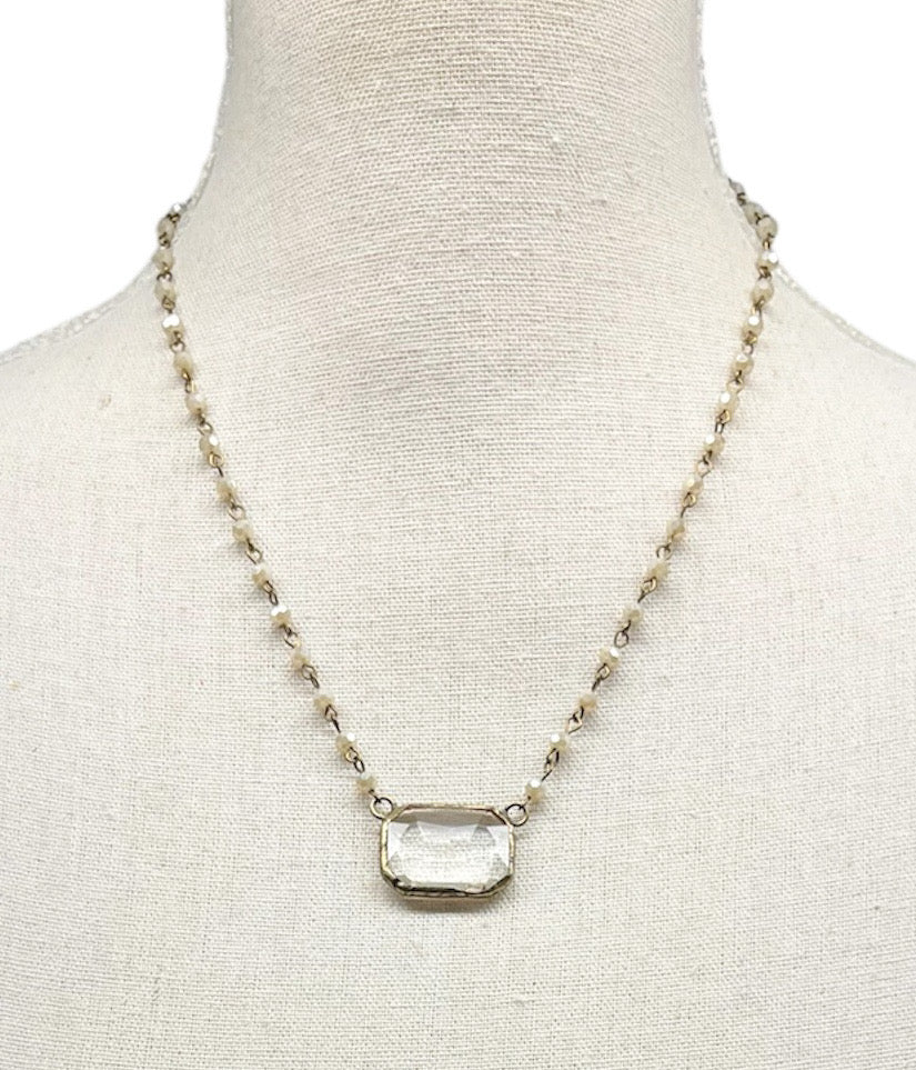 Ivory Necklace with Crystal Pendant #4052