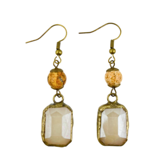 Jasper and Square Ivory Earring