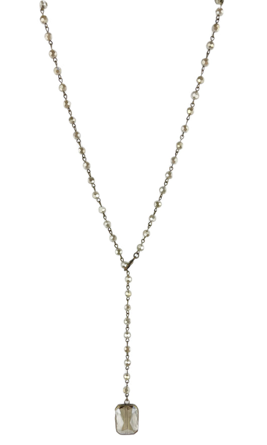 Y-Ivory Necklace with Square Champagne Crystal