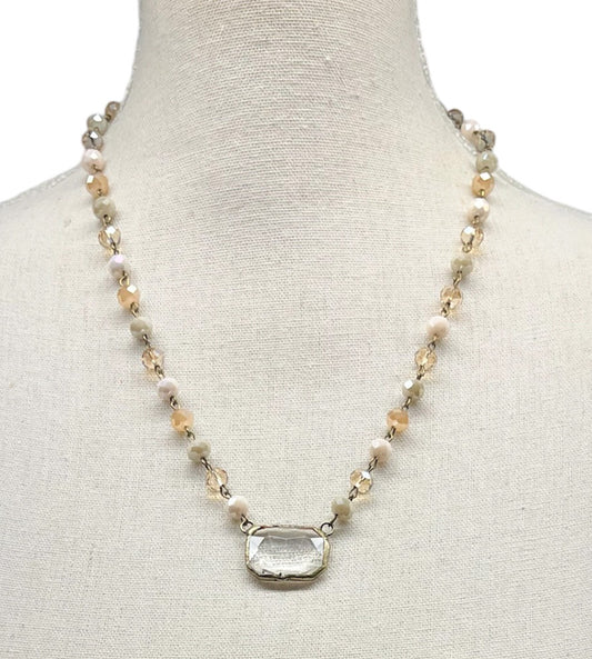 Pink Beige Necklace with Crystal Pendant # 3082