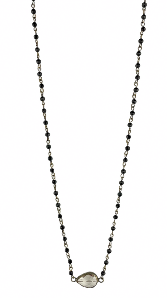 Dainty Black Crystal Necklace with Teardrop Pendant