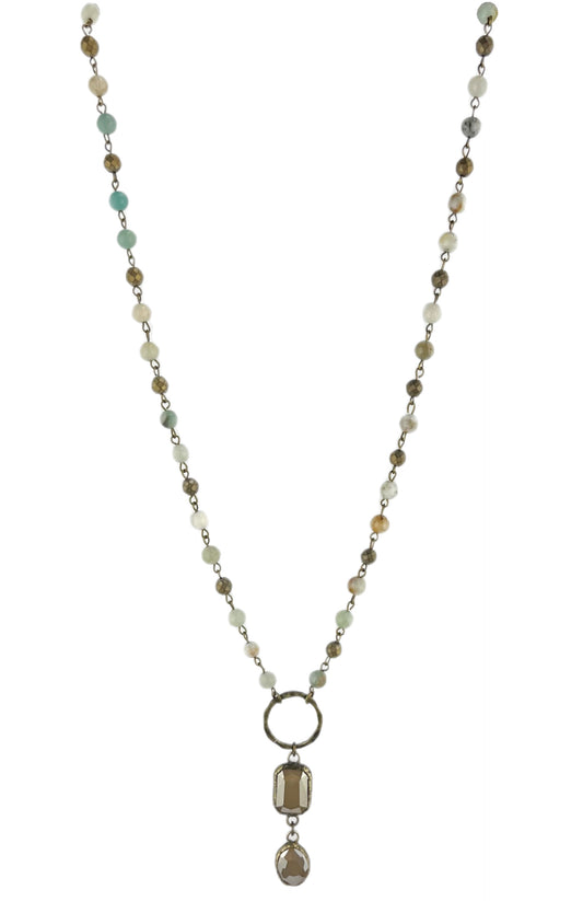 Amazonite Necklace with Ivory Square and Oval Pendant