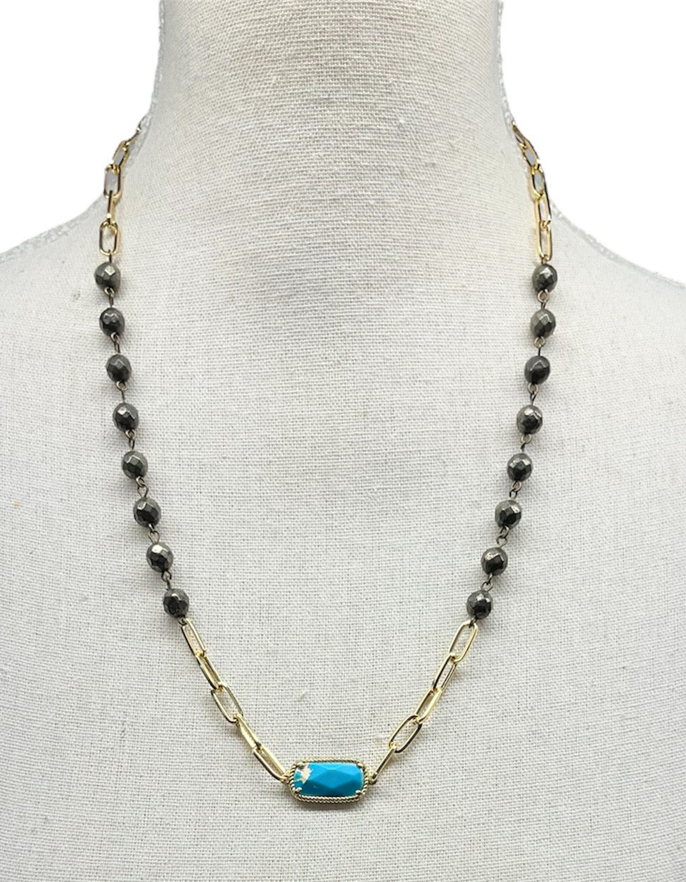 Pyrite & Gold Necklace with Square IJ #4027