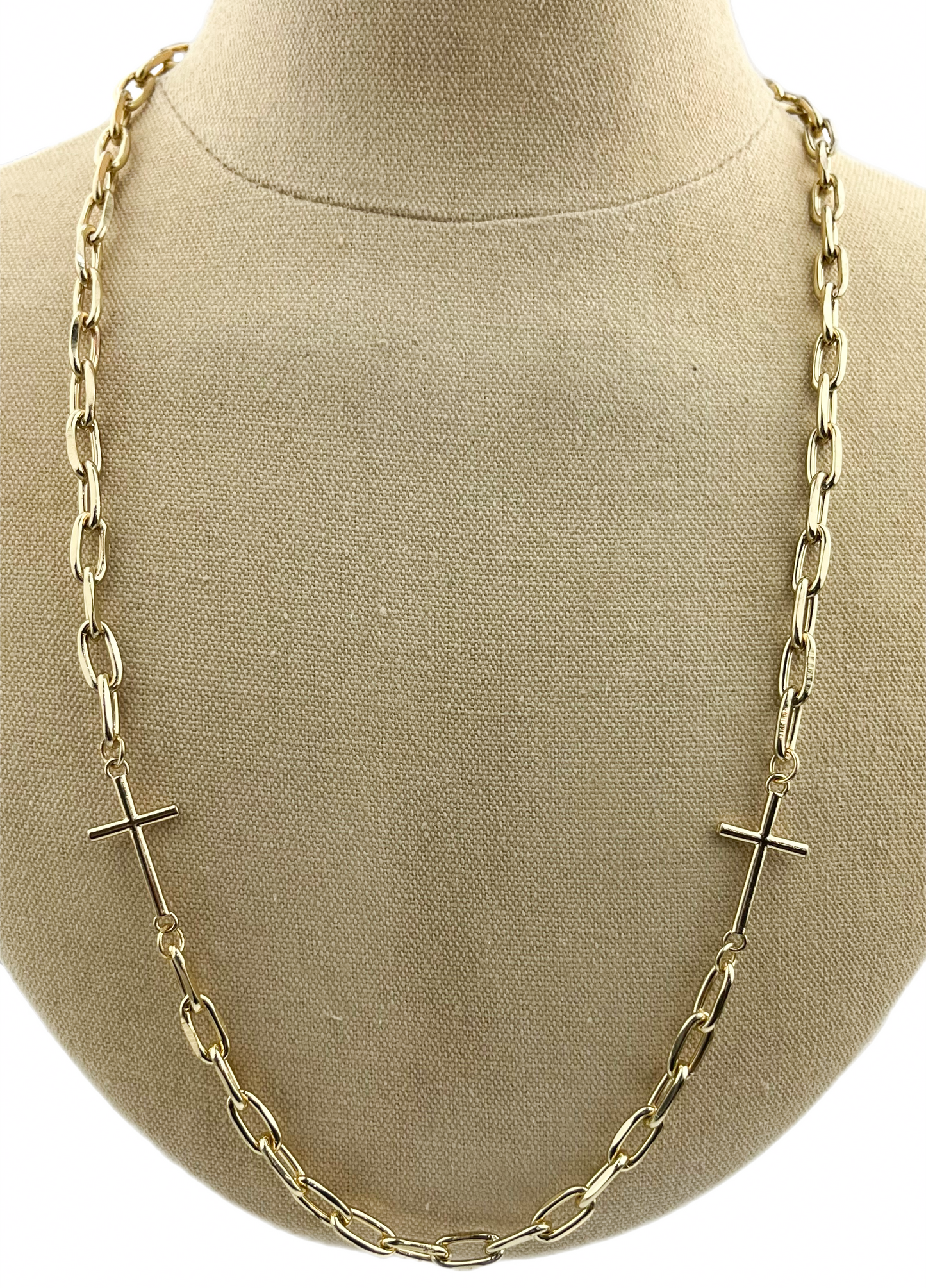 Gold Chain Necklace with Double Cross