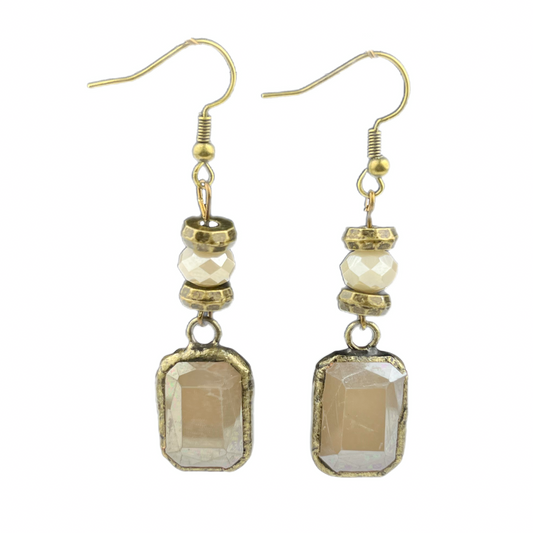 ER702 Ivory Crystal w/ French Gilt Gold Ivory Drop