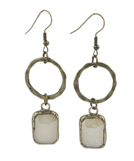 Round Metal and Square Ivory Drop Earring