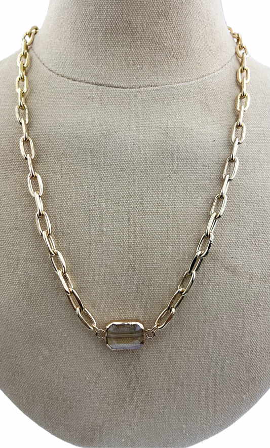 0536 Gold Necklace with Rectangle Crystal