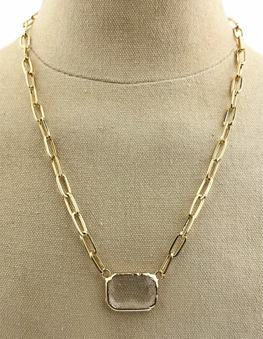 Gold Necklace with Rectangle Crystal