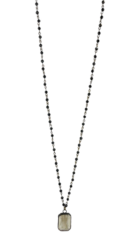 Black Crystal Necklace with Square Crystal Pendant