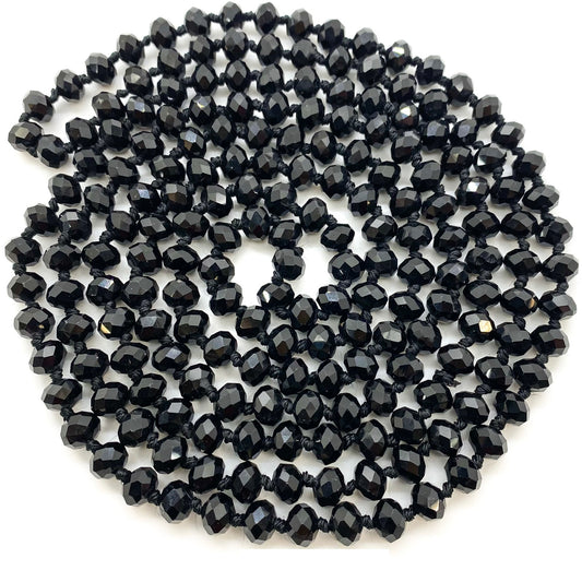 60" Hand Knotted Black Crystal Necklace