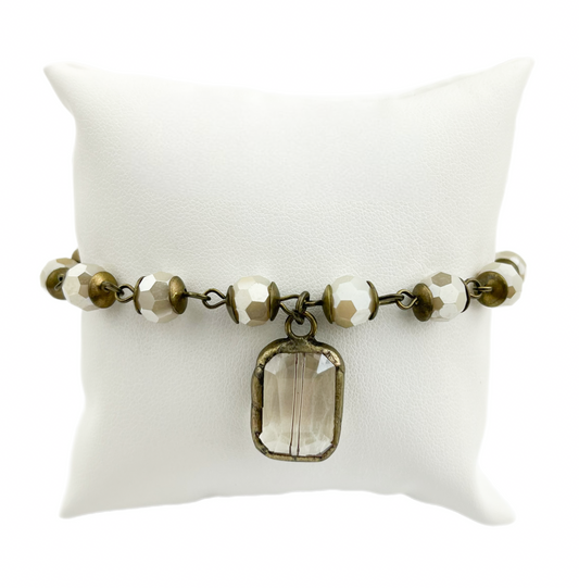 BR2527 Ivory Bracelet w/ French Gilt Gold Square Drop