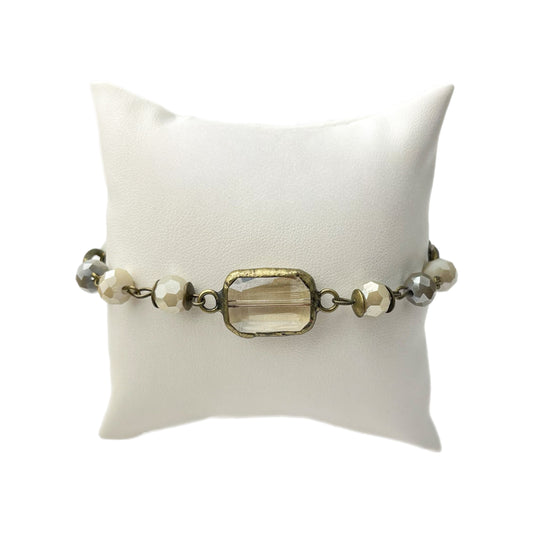 Ivory and Lime Meringue Bracelet with Rectangle Crystal