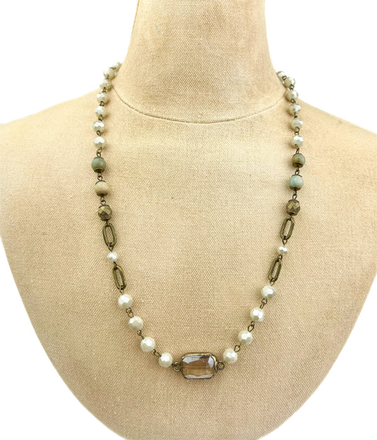 18" - 20" Ivory & Amazonite Mix Necklace with Square Crystal