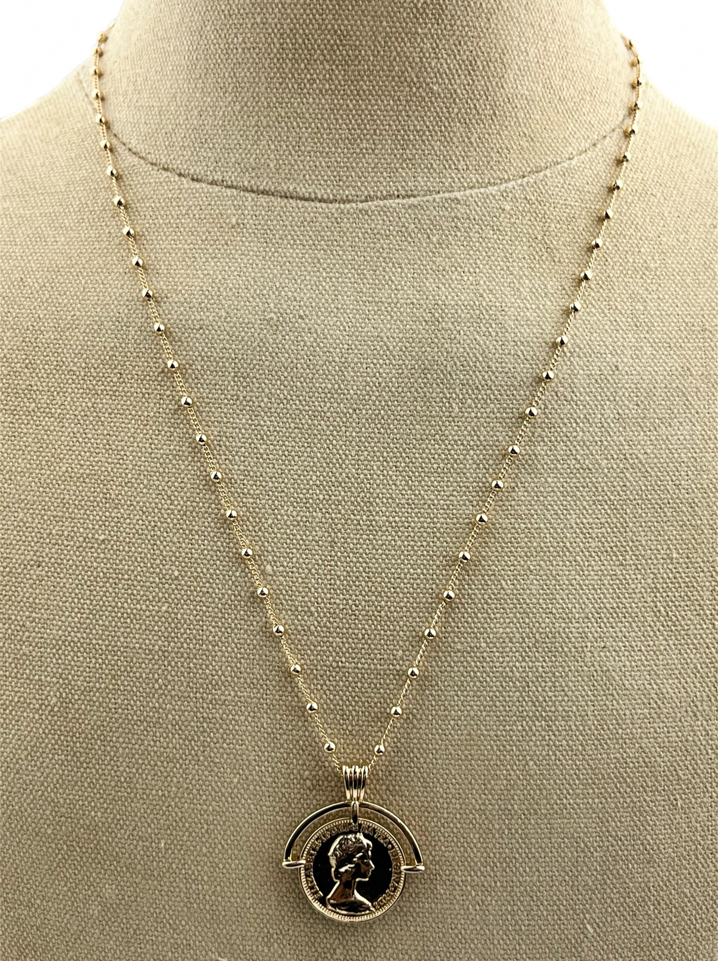 Gold Ball Chain with Queen Pendant