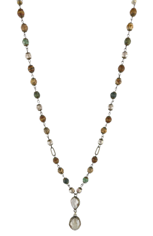 Savanna Jasper Necklace with Teardrop and Round Pendant