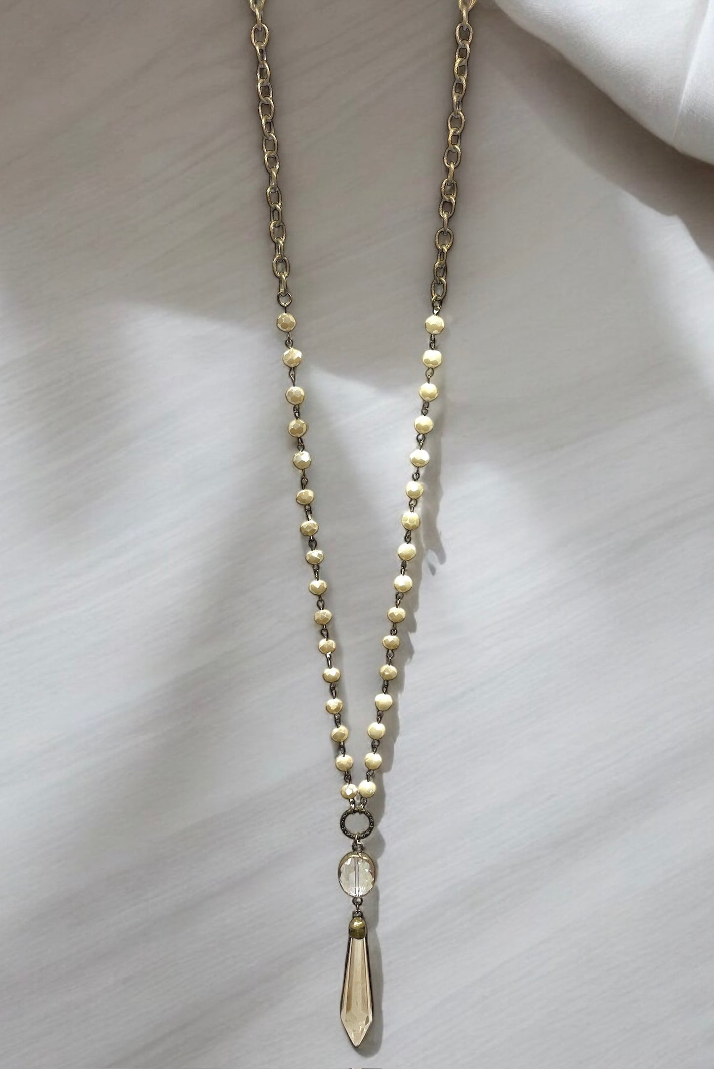 Ivory Necklace with Round and Chandelier Pendant #4043