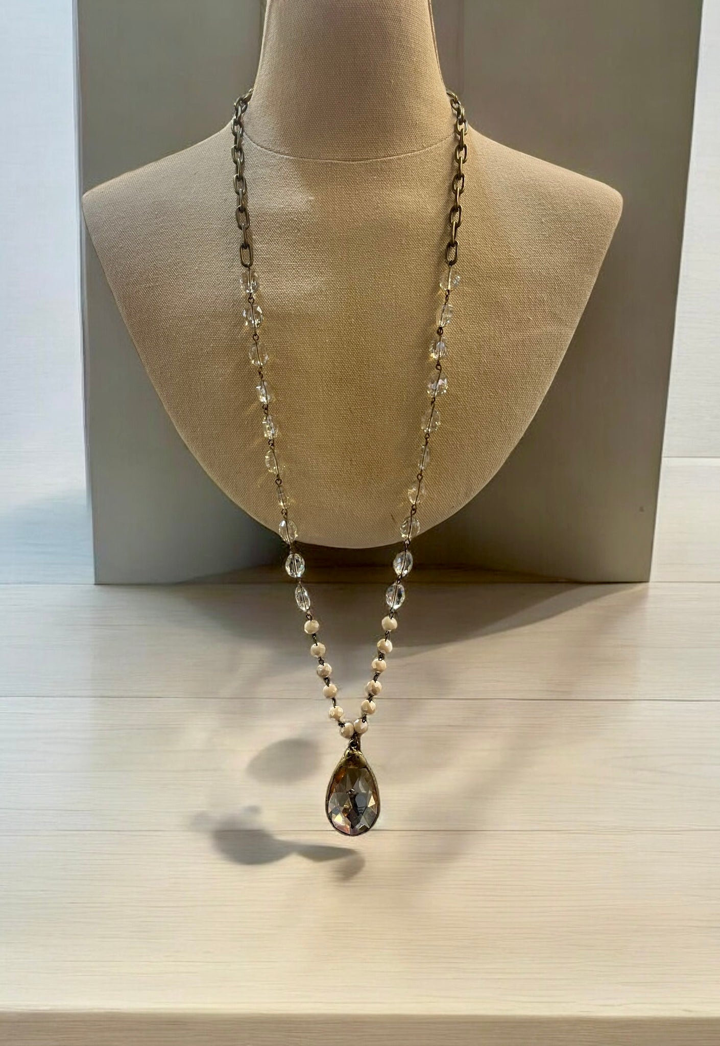 Ivory and Champagne Necklace with Teardrop Pendant